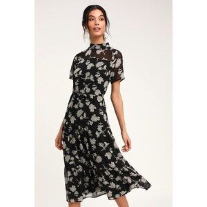 Lulus Floral Dressed Up Black Floral Print Midi Dress - Size S